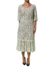Dolce & Gabbana Mint Green Floral Lace Trim Midi Dress