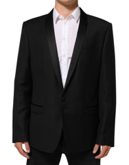Dolce & Gabbana Black Wool GOLD 1 Button Men Suit Blazer