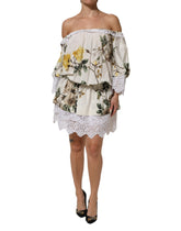 Dolce & Gabbana White Floral Lace Off Shoulder Mini Dress