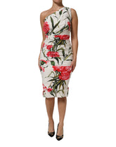 Dolce & Gabbana White Floral One Shoulder Sheath Dress
