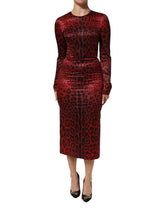 Dolce & Gabbana Red Leopard Sheath Long Sleeves Dress