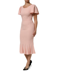 Dolce & Gabbana Pink Viscose Short Sleeves Sheath Midi Dress