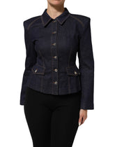 Dolce & Gabbana Dark Blue Cotton Collared Denim Coat Jacket