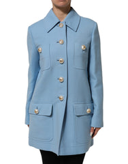 Dolce & Gabbana Blue Buttoned Down Trench Coat Jacket