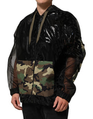 Dolce & Gabbana Black Camouflage Hooded Men Full Zip Sweater