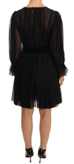 Dolce & Gabbana Black Silk Tulle Long Sleeve V-neck Dress