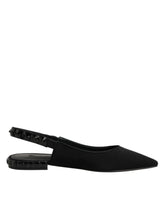 Dolce & Gabbana Black Crystal Charmeuse Slingback Shoes