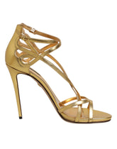 Dolce & Gabbana Gold Leather Keira Heels Sandals Shoes