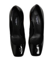 Dolce & Gabbana Black Gold Patent Leather Logo Heels Pumps Shoes
