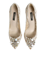 Dolce & Gabbana White Taormina Lace Crystal Heel Pumps Shoes