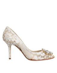 Dolce & Gabbana White Taormina Lace Crystal Heel Pumps Shoes