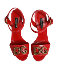 Dolce & Gabbana Red Leather DG AMORE Heels Sandals Shoes