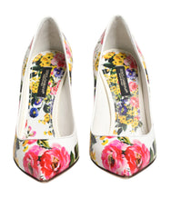 Dolce & Gabbana White Floral Leather High Heels Pumps Shoes