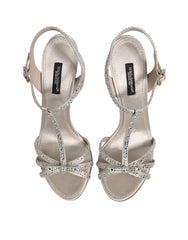 Dolce & Gabbana Silver Strass Ankle Strap Heels Sandals Shoes