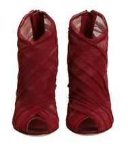 Dolce & Gabbana Red Tulle Ankle Boots Stiletto Heels Shoes
