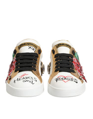Dolce & Gabbana White Leather Floral Studded Sneakers Shoes