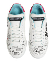 Dolce & Gabbana White Leather Graffiti Low Top Sneakers Shoes
