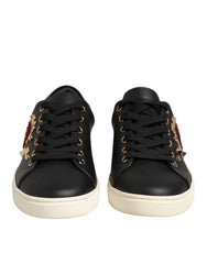 Dolce & Gabbana Black Leather Sacred Heart Sneakers Shoes