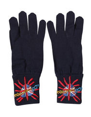 Dolce & Gabbana Blue Wool Knit #DGLovesLondon Embroidered Mitten Gloves