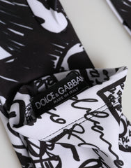 Dolce & Gabbana Gloves Black White DG Logo Elbow Length Mitten
