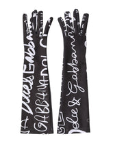 Dolce & Gabbana Black White DG Logo Elbow Length Mitten Gloves