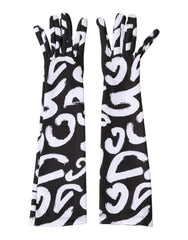 Dolce & Gabbana Black White DG Logo Elbow Length Mitten Gloves