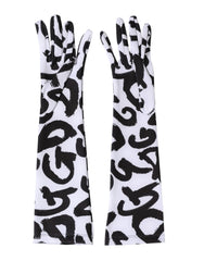 Dolce & Gabbana Black White DG Logo Elbow Length Mitten Gloves