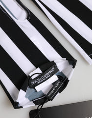 Dolce & Gabbana Black White Nylon Fingerless Wrist Length Gloves