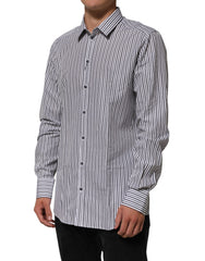 Dolce & Gabbana Black White Stripes Men GOLD Dress Shirt
