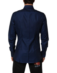 Dolce & Gabbana Blue Cotton Collared Men GOLD Dress Shirt