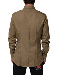 Dolce & Gabbana Brown Cotton Collared Men GOLD Dress Shirt