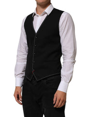 Dolce & Gabbana Black Wool Dress Formal Men Waistcoat Vest