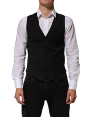 Dolce & Gabbana Black Polyester Dress Formal Waistcoat Vest