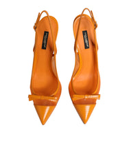Dolce & Gabbana Orange Leather Mesh Heels Slingback Shoes