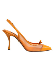 Dolce & Gabbana Orange Leather Mesh Heels Slingback Shoes