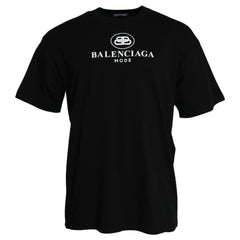 Balenciaga Black Cotton Logo Print Crew Neck Short Sleeves T-shirt