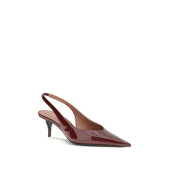 Amina Muaddi Bordeaux Calf Leather Bos Taurus Mid Heel Pumps