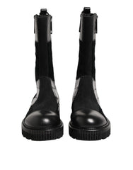 Dolce & Gabbana Black Patchwork Leather Mid Calf Boot Shoes