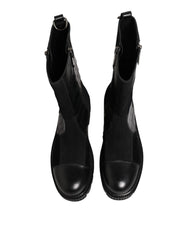 Dolce & Gabbana Black Patchwork Leather Mid Calf Boot Shoes
