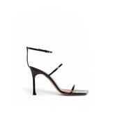Amina Muaddi Black Calfskin Stiletto Heel Sandals