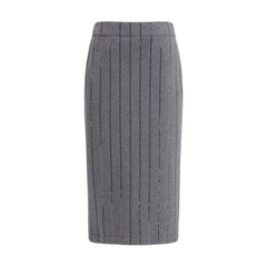 Brunello Cucinelli Gray Polyester Midi Skirt