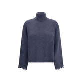 Brunello Cucinelli Blue Fleece Wool Turtleneck