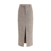Brunello Cucinelli Brown Fleece Wool Long Skirt