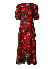 Dolce & Gabbana Red Floral Print Nylon A-line Midi Dress