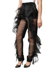 Dolce & Gabbana Black High Waist Tulle Wool Trouser Pants