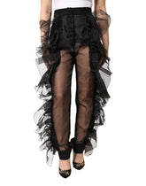 Dolce & Gabbana Black High Waist Tulle Wool Trouser Pants