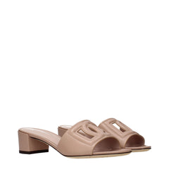 Dolce & Gabbana Pink Leather Flat Sandals