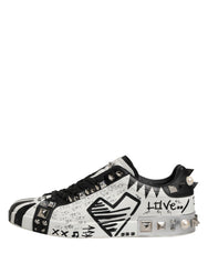 Dolce & Gabbana Black White Studded Low Top Sneakers Shoes
