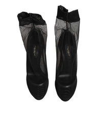 Dolce & Gabbana Black Nylon Stretch Mesh Sock Boots Shoes