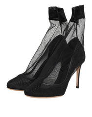 Dolce & Gabbana Black Nylon Stretch Mesh Sock Boots Shoes